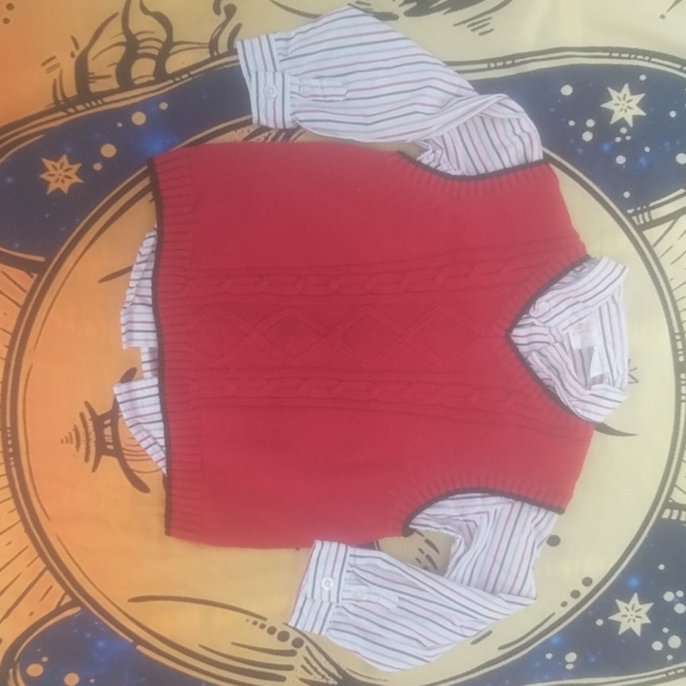 Long sleeve button up with red vest